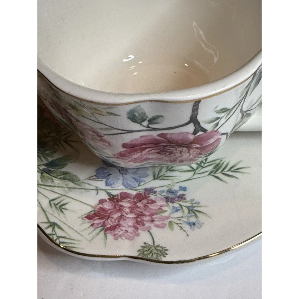 Grace Teaware Floral Jumbo Tea Cup & Saucer Pink Roses Fine Porcelain Set